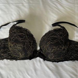 Aerie Gold and Black Lace Detail Bra